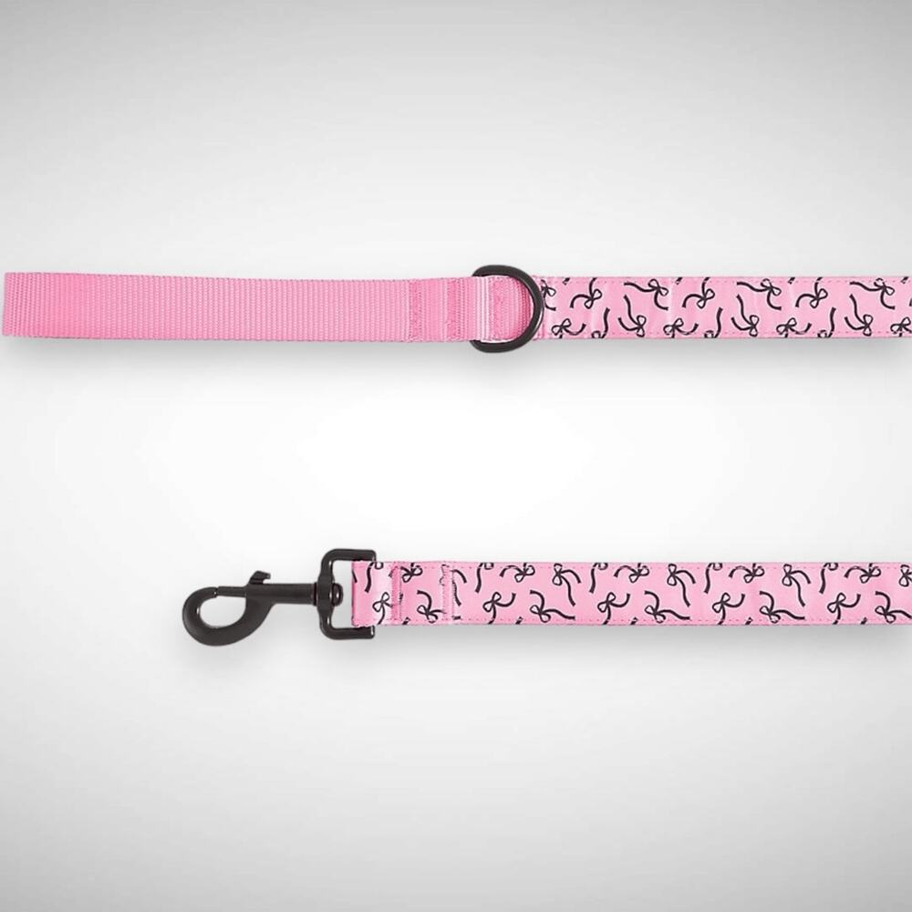 Top Paw Pink Bow Graphic Satin Nylon Dog Leash 4 FT D-Ring Handle